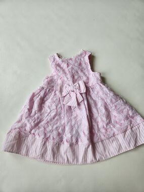 Pink Lace Bow Baby Dress 12Month Infant Formal Wear
